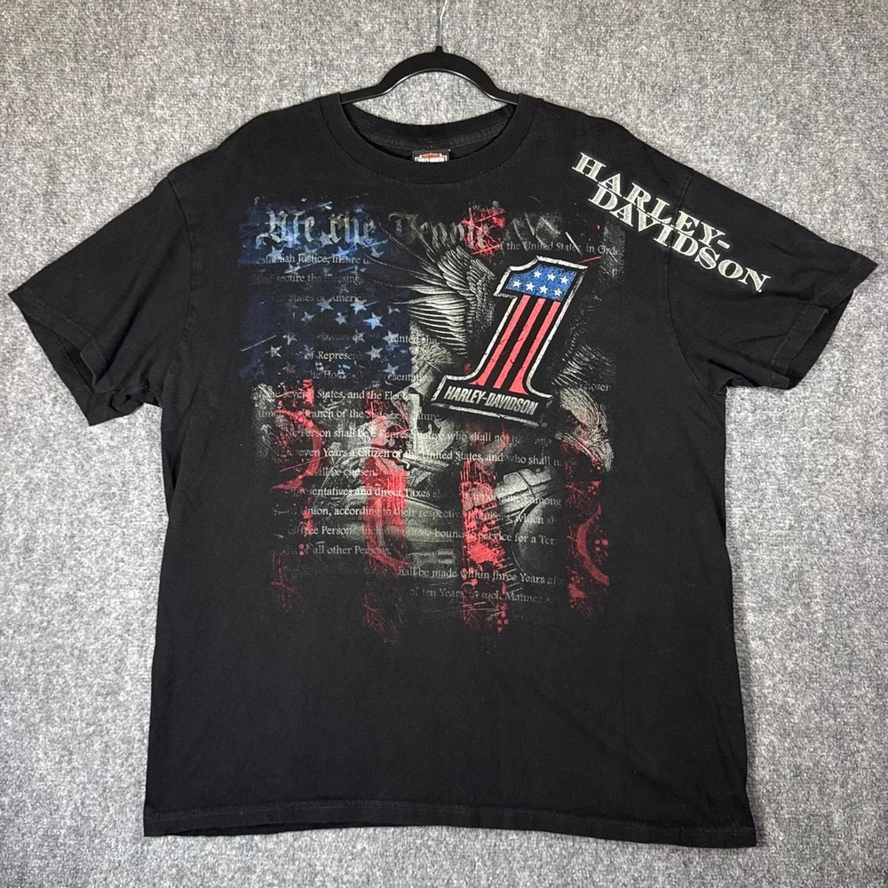 Harley Davidson Big Barn Des Moines IA American Flag Eagle T-Shirt Black Large